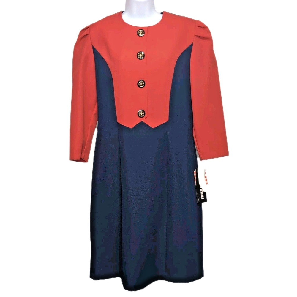 Vtg 80s Good‎ Times Dress Size 10 Colorblock Red Navy Shoulder Pads USA NWT NOS